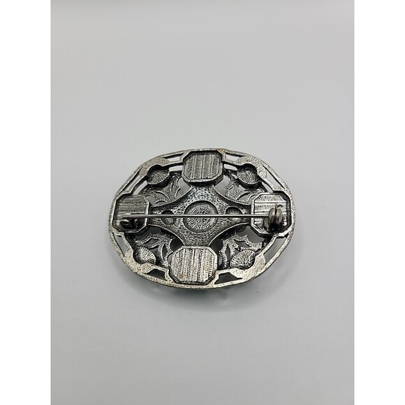Vintage Miracle Scottish Celtic Brooch Faux Agate Opal Glass Stones Silver tone - Picture 11 of 13